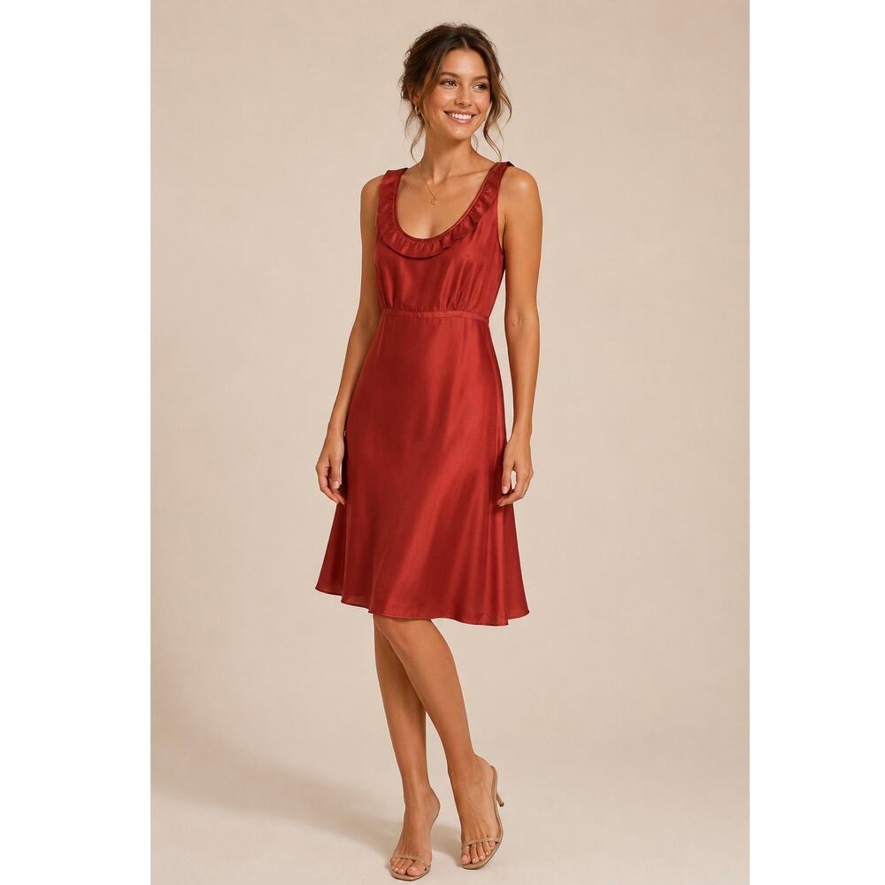 Anthropologie Moulinette Soeurs 100% Silk Rust Red A-line Dress Sz 0 Wedding